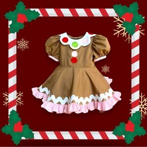 Gingerbread Man Christmas Dress New Girls Toddler Kids Dresses Clothes Holiday